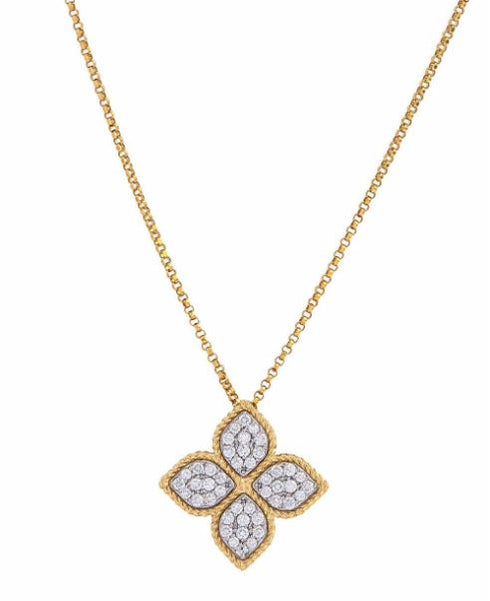 18kt yellow gold Princess Flower diamond pendant necklace